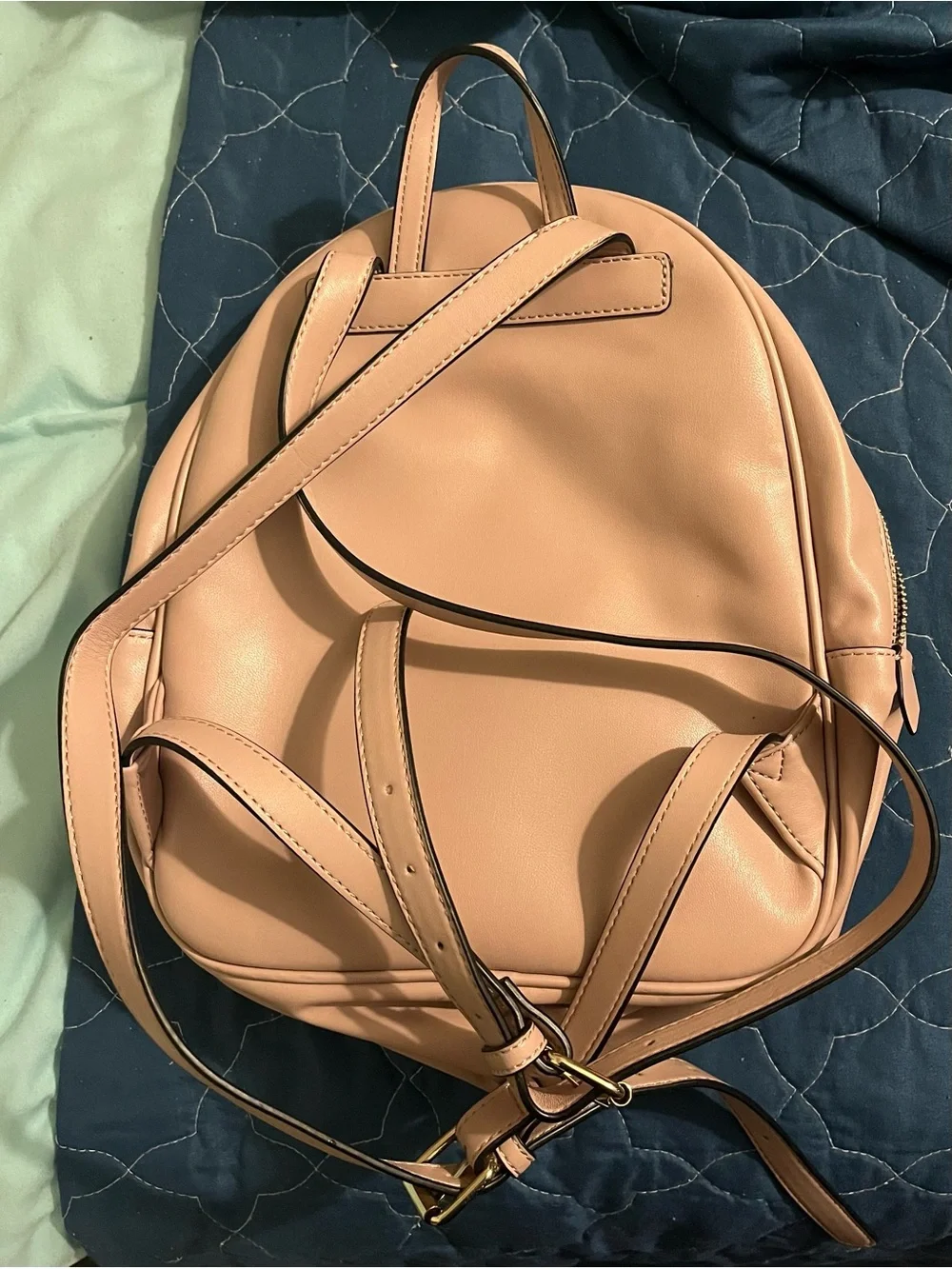 Hand painted ALDO Pink, Teal & Gold Quilted Mini Backpack
